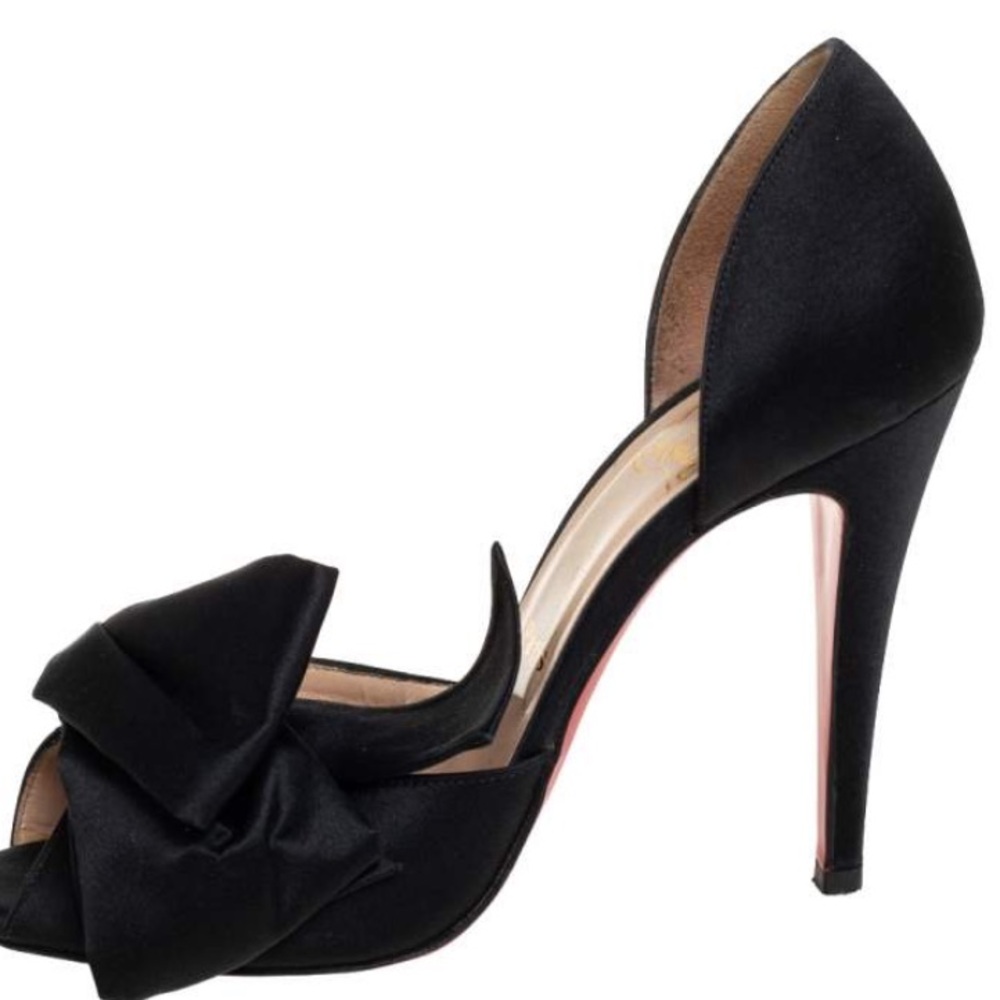 BN Authentic LOUBOUTIN 🥰Black Satin Bow  d'Orsay heels